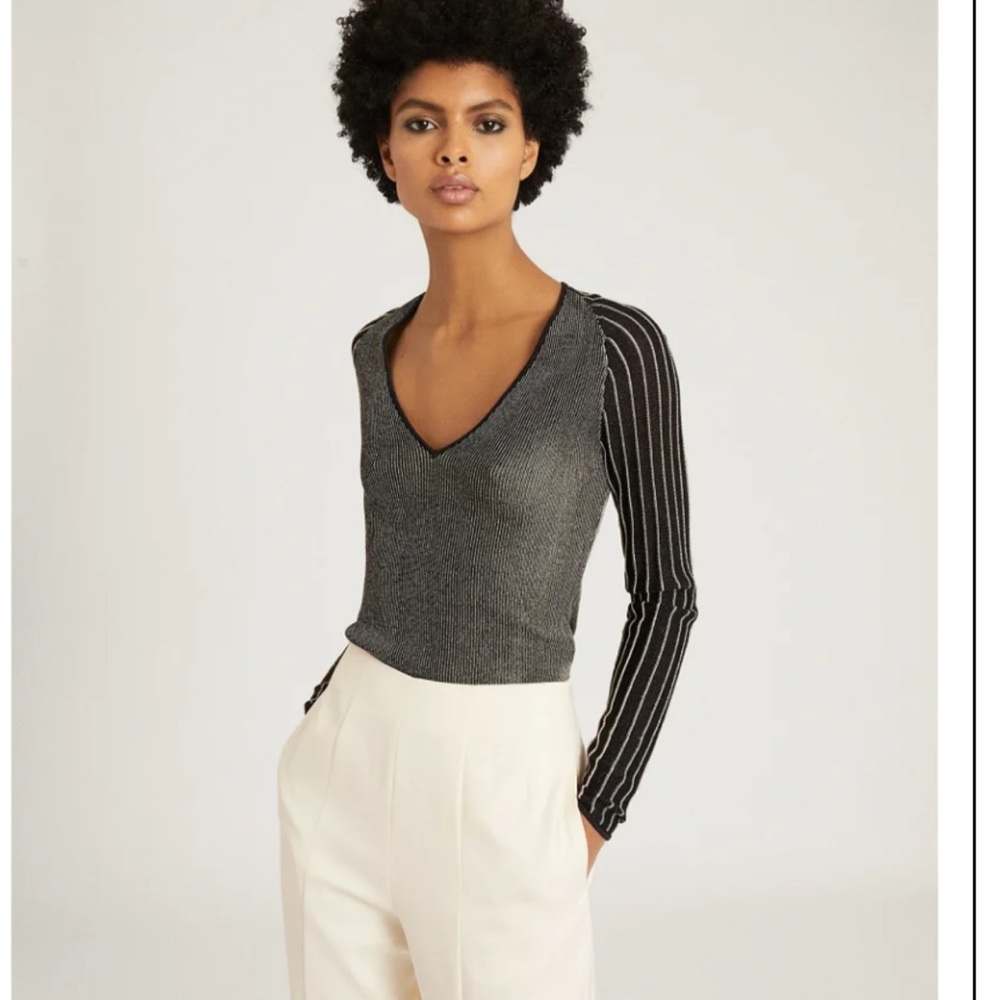 NWT Reiss Esta Long Sleeve Metallic Ribbed Top